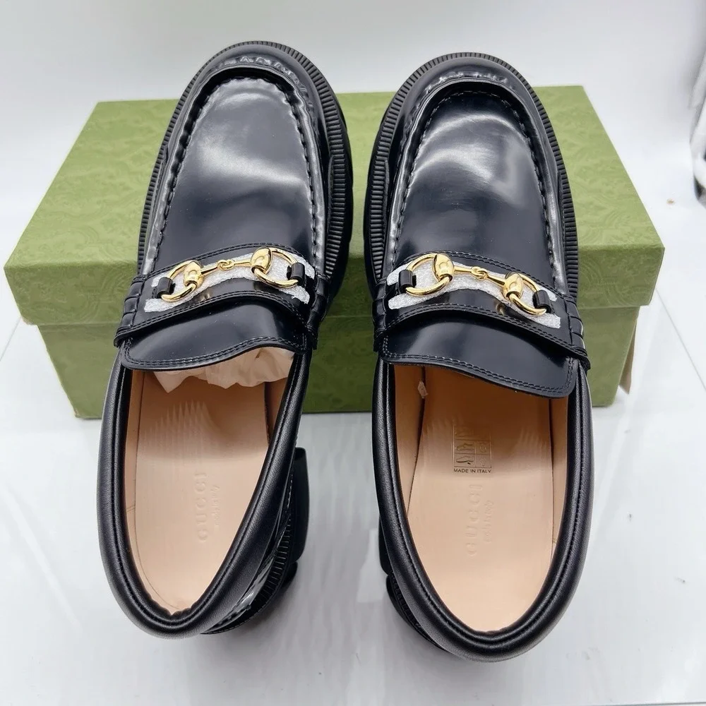 GUCCI Horsebit Creeper Loafers Platform Black Sylke Leather Women's EU 41 - Picture 15 of 16